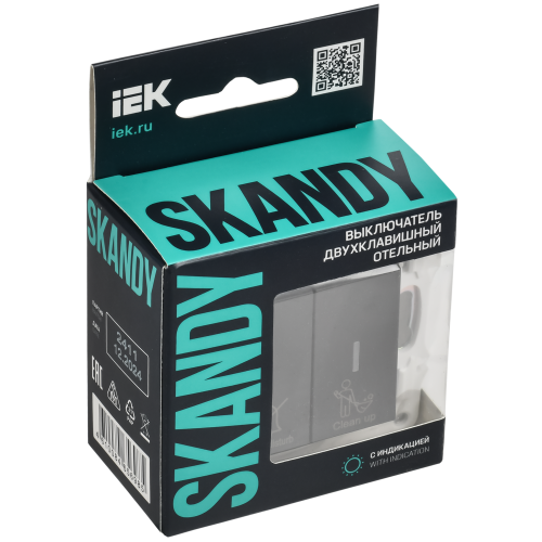 SKANDY Выключатель 2-клавишный с индикацией для отелей 10А SK-V16G графит IEK SKANDY Выключатель 2-клавишный с индикацией для отелей 10А SK-V16G графит IEK