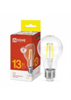 Лампа светодиодная LED-A60-deco 13Вт грушевидная прозрачная 3000К тепл. бел. E27 1370лм 230В IN HOME 4690612035581