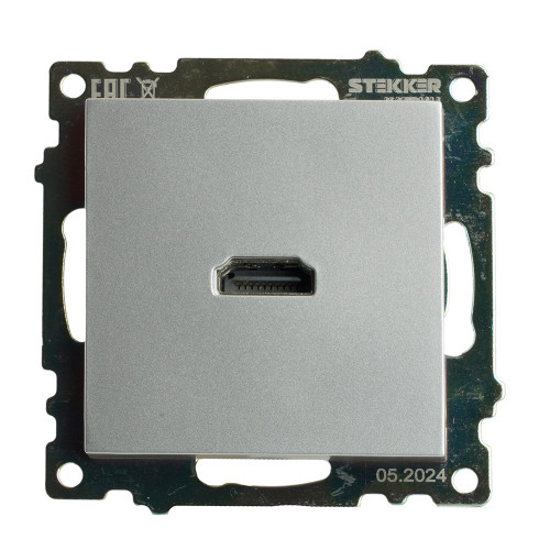 Розетка HDMI 2.1, Type A (механизм), STEKKER GLS00-7118-03, серия Катрин, серебро Розетка HDMI 2.1, Type A (механизм), STEKKER GLS00-7118-03, серия Катрин, серебро