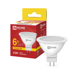 Лампа светодиодная LED-JCDR-VC 6Вт рефлетктор 3000К тепл. бел. GU5.3 530лм 170-265В IN HOME 4690612020365