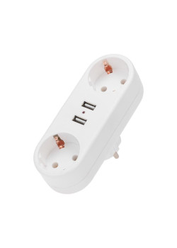 Двойник электрический линейный 16А с/з+2 USB-порта 2.4А бел. Rexant 11-1090