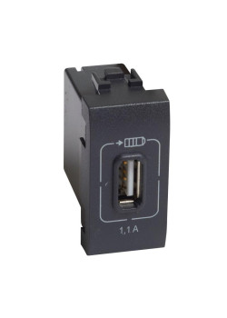 Розетка USB Mosaic 1мод. 1.1А 230/5В антрацит Leg BTC L4285C1