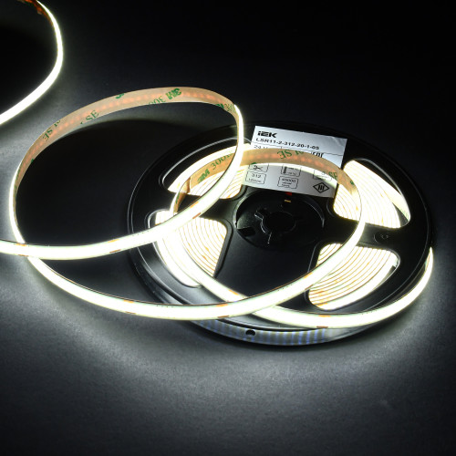 Лента светодиодная 5м COB 312LED/м 8Вт/м IP20 ширина 8мм 24В холодный белый IEK