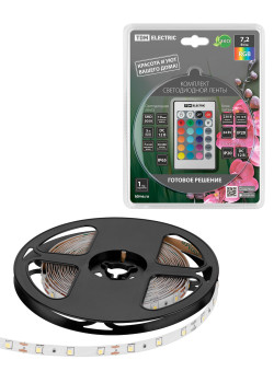 Комплект светодиодной ленты SMD5050-30 LED/м-12 В-7,2 Вт/м-IP65-RGB (5 м), 24 Вт, IR-контроллер TDM
