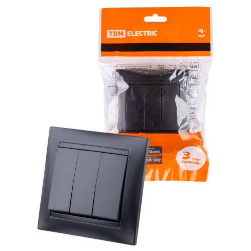 Выключатель 3-х кл. 10А графит Выключатель 3-х кл. 10А графит