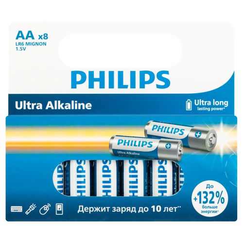 Элемент питания алкалиновый AA/LR6 1.5В Ultra (уп.8шт) Philips Б0064633 Элемент питания алкалиновый AA/LR6 1.5В Ultra (уп.8шт) Philips Б0064633