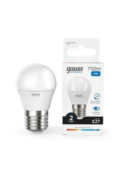 Лампа светодиодная Elementary 10Вт P45 шар 6500К холод. бел. E27 750лм GAUSS 53230