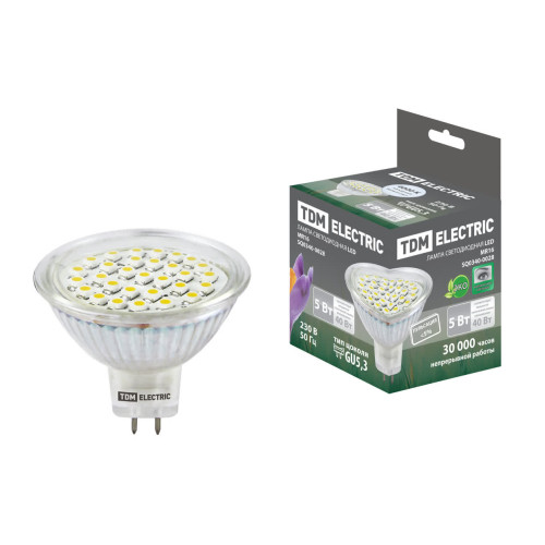 Лампа светодиодная MR16-5 Вт-220 В -4000 К–GU 5,3 SMD TDM