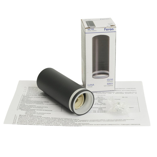 Светильник потолочный Feron ML100 Barrel LUNA MR11 GU10 35W 230V, черный Светильник потолочный Feron ML100 Barrel LUNA MR11 GU10 35W 230V, черный