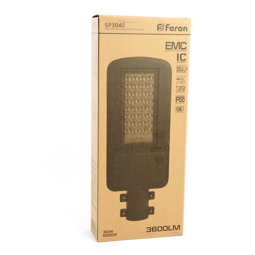 Светодиодный уличный консольный светильник Feron SP3040 30W 5000K 230V, серый Светодиодный уличный консольный светильник Feron SP3040 30W 5000K 230V, серый