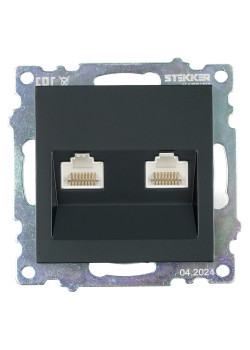 Розетка компьютерная 2-местная RJ-45 (механизм) ,STEKKER ,GLS00-7109-05, серия Катрин, черный
