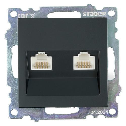 Розетка компьютерная 2-местная RJ-45 (механизм) ,STEKKER ,GLS00-7109-05, серия Катрин, черный