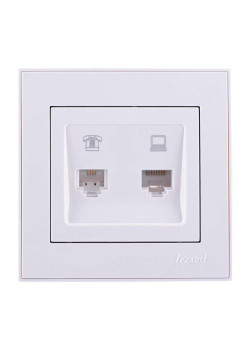 Розетка компьютерная + телефонная 2-м СП Rain RJ45 + RJ11 бел. LEZARD 703-0202-143
