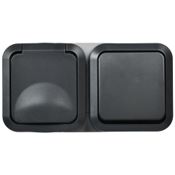 TORS Блок розетка + выключатель горизонтальный 16А IP55 TS142 графит IEK