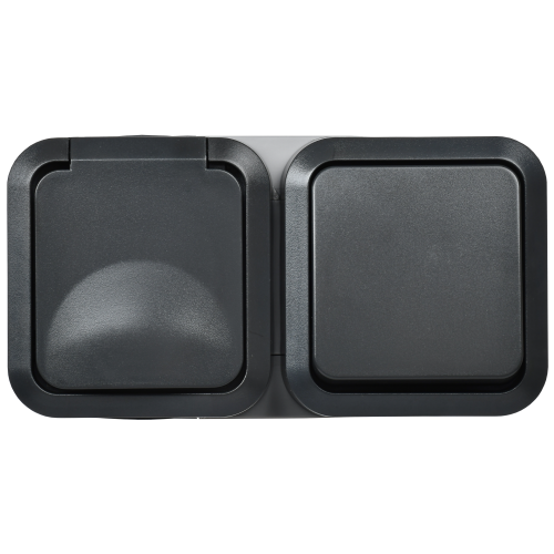 TORS Блок розетка + выключатель горизонтальный 16А IP55 TS142 графит IEK