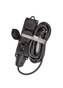 Удлинитель на каучуковой колодке 3х5м 16А 250В 4000Вт IP44 каучук КГ 3х2.5 черн. УХз16 Россия КОСМОС YKsm5m-3g(16A)KG-B