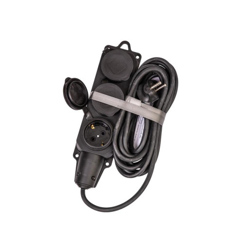 Удлинитель на каучуковой колодке 3х5м 16А 250В 4000Вт IP44 каучук КГ 3х2.5 черн. УХз16 Россия КОСМОС YKsm5m-3g(16A)KG-B