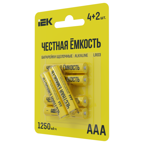 Батарейка щелочная Alkaline LR03/AAA (4+2шт/блистер) ПРОМО IEK