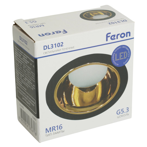 Светильник встраиваемый Feron DL3102 потолочный MR16 G5.3 черный + золото Светильник встраиваемый Feron DL3102 потолочный MR16 G5.3 черный + золото