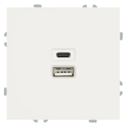 Розетка 2-местная USB + Type C (механизм), STEKKER, 250В, 20W, серия Эмили, RST10-5115-01, белый фарфор, soft touch