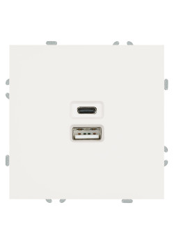 Розетка 2-местная USB + Type C (механизм), STEKKER, 250В, 20W, серия Эмили, RST10-5115-01, белый фарфор, soft touch