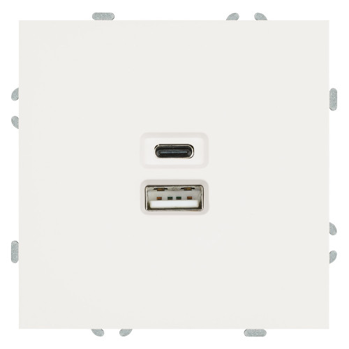 Розетка 2-местная USB + Type C (механизм), STEKKER, 250В, 20W, серия Эмили, RST10-5115-01, белый фарфор, soft touch