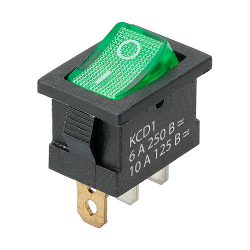 Выключатель клавишный KCD1-101N 250В AC/DC 1P 6А (3с) ON-OFF черный корпус, зеленая клавиша с LED подсветкой, Mini TDM Выключатель клавишный KCD1-101N 250В AC/DC 1P 6А (3с) ON-OFF черный корпус, зеленая клавиша с LED подсветкой, Mini TDM