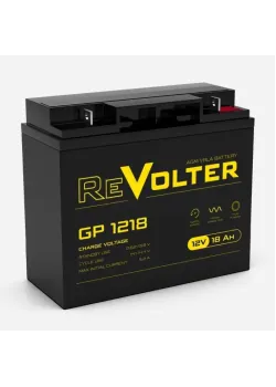 Батарея REVOLTER серия GP, REVOLTER GP 1218, напряжение 12В, емкость 20.4Ач (разряд 20 часов),  макс. ток разряда (5 сек.) 270А, макс. ток заряда 5.2А, свинцово-кислотная типа AGM, клеммы под гайку и болт M6, ДxШxВ 181х77х158мм., вес 5.35кг., срок службы 