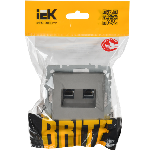 BRITE Розетка компьютерная двойная RJ45 кат.6 РК11-2-БрС сталь IEK