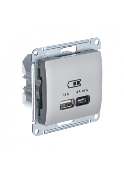 GLOSSA USB РОЗЕТКА A + тип-C 45Вт высокоскор.заряд. QC, PD, механизм, ПЛАТИНА