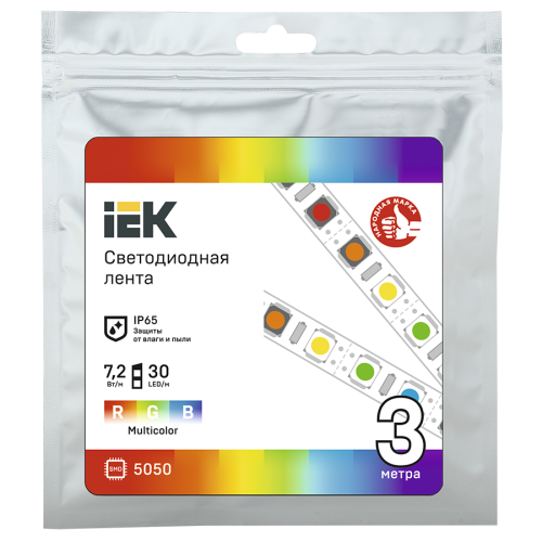 Лента светодиодная 3м LSR-5050RGB30-7,2-IP65-12В IEK