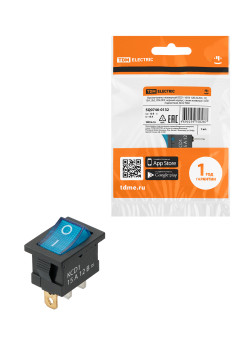 Выключатель клавишный KCD1-101N 12В AC/DC, 1P, 15А, (3с), ON-OFF, черный корпус, синяя клавиша с LED подсветкой, Mini TDM
