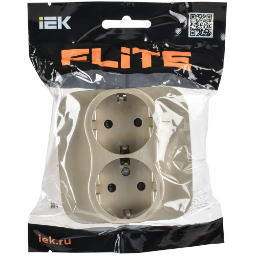 FLITE Розетка 2-местная с заземлением с защитными шторками безвинтовое крепление 16А РСш12-1-А-ФлШ шампань IEK FLITE Розетка 2-местная с заземлением с защитными шторками безвинтовое крепление 16А РСш12-1-А-ФлШ шампань IEK