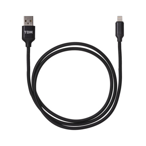 Дата-кабель, ДК 9, USB - Lightning, 1 м, тканевая оплетка, черный, TDM Дата-кабель, ДК 9, USB - Lightning, 1 м, тканевая оплетка, черный, TDM