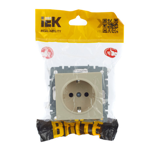 BRITE Розетка 1-местная с заземлением без защитных шторок 16А РС11-1-0-БрКр бежевый IEK BRITE Розетка 1-местная с заземлением без защитных шторок 16А РС11-1-0-БрКр бежевый IEK