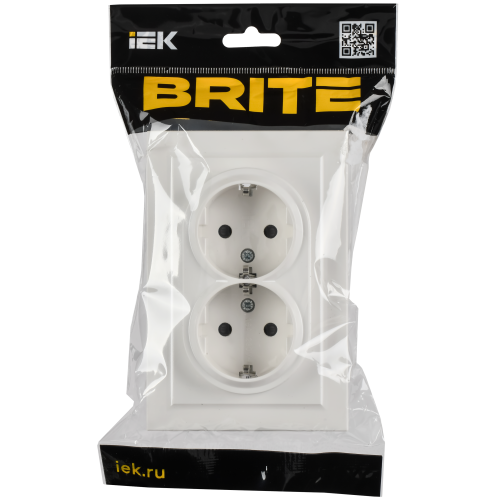 BRITE Розетка 2-местная с заземлением с защитными шторками 16А безвинтовое крепление в сборе РСш22-3-БрБ белый IEK BRITE Розетка 2-местная с заземлением с защитными шторками 16А безвинтовое крепление в сборе РСш22-3-БрБ белый IEK