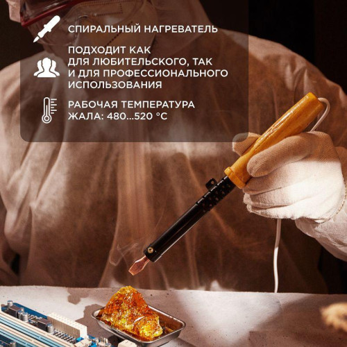 Паяльник ЭПСН 220В 80Вт дерев. ручка ПД Rexant 12-0280 Паяльник ЭПСН 220В 80Вт дерев. ручка ПД Rexant 12-0280