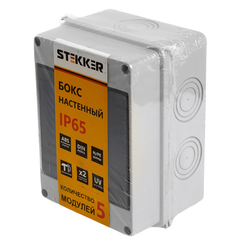 Бокс настенный STEKKER EBX50-1/05-65 5 модулей, пластик, IP65