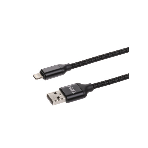 Дата-кабель, ДК 9, USB - Lightning, 1 м, тканевая оплетка, черный, TDM Дата-кабель, ДК 9, USB - Lightning, 1 м, тканевая оплетка, черный, TDM