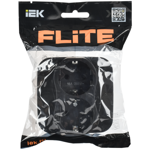 FLITE Розетка 2-местная с заземлением без защитных шторок 16А РС12-0-А-ФлЧ черный IEK FLITE Розетка 2-местная с заземлением без защитных шторок 16А РС12-0-А-ФлЧ черный IEK