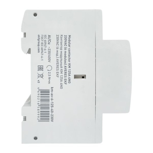Контактор модульный КМ 125А 4NO 230В АС (6 мод.) AVERES EKF Контактор модульный КМ 125А 4NO 230В АС (6 мод.) AVERES EKF