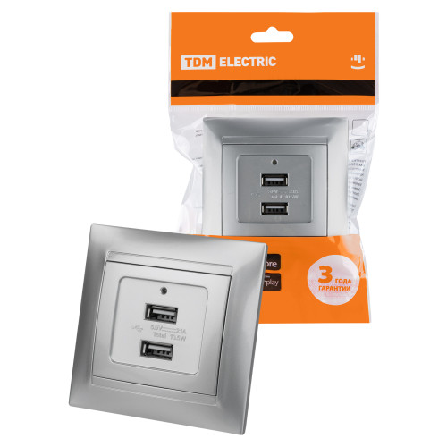 Розетка 2USB порт 2,1А 5В металлик Розетка 2USB порт 2,1А 5В металлик