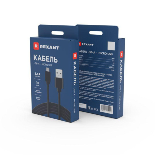 Кабель USB универс. microUSB шнур плоский 1м черн. Rexant 18-4270 Кабель USB универс. microUSB шнур плоский 1м черн. Rexant 18-4270