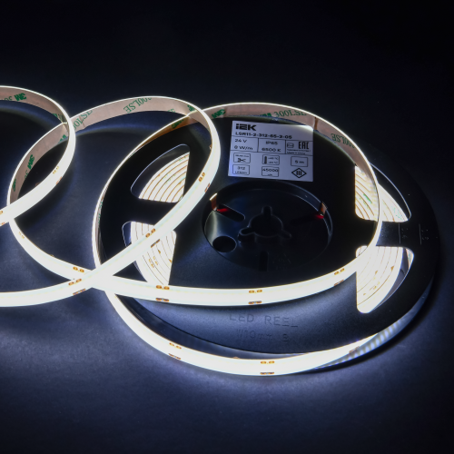 Лента светодиодная 5м COB 312LED/м 8Вт/м IP65 ширина 8мм 24В холодный белый IEK Лента светодиодная 5м COB 312LED/м 8Вт/м IP65 ширина 8мм 24В холодный белый IEK