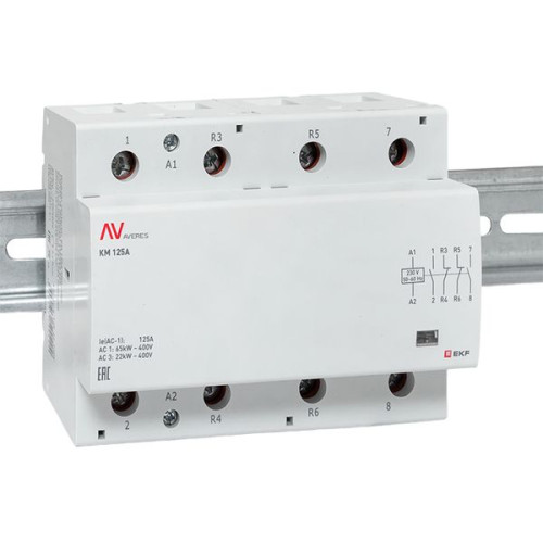 Контактор модульный КМ 125А 2NO+2NC 230В АС (6 мод.) AVERES EKF Контактор модульный КМ 125А 2NO+2NC 230В АС (6 мод.) AVERES EKF
