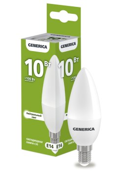 Лампа светодиодная C35 свеча 10Вт 230В 4000К E14 GENERICA