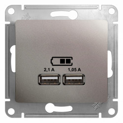GLOSSA USB РОЗЕТКА A+A, 5В/2,1А, 2х5В/1,05А, механизм, ПЛАТИНА