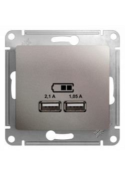 GLOSSA USB РОЗЕТКА A+A, 5В/2,1А, 2х5В/1,05А, механизм, ПЛАТИНА