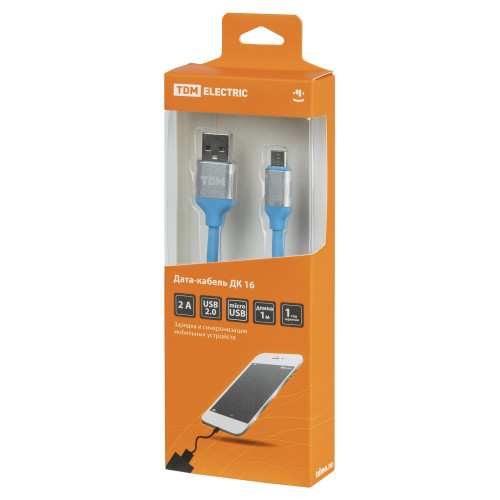 Дата-кабель, ДК 16, USB - micro USB, 1 м, силиконовая оплетка, голубой, TDM Дата-кабель, ДК 16, USB - micro USB, 1 м, силиконовая оплетка, голубой, TDM