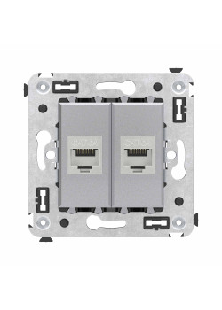 Компьютерная розетка RJ-45 без шторки в стену, кат.6А двойная экранированная, Avanti, закаленная сталь